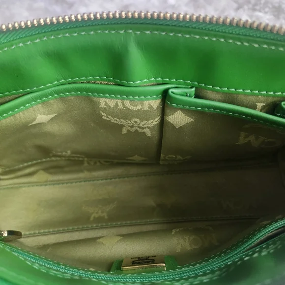 MCM Vibrant Emerald Green Mini Bag with Gold Accents - Picture 8 of 9